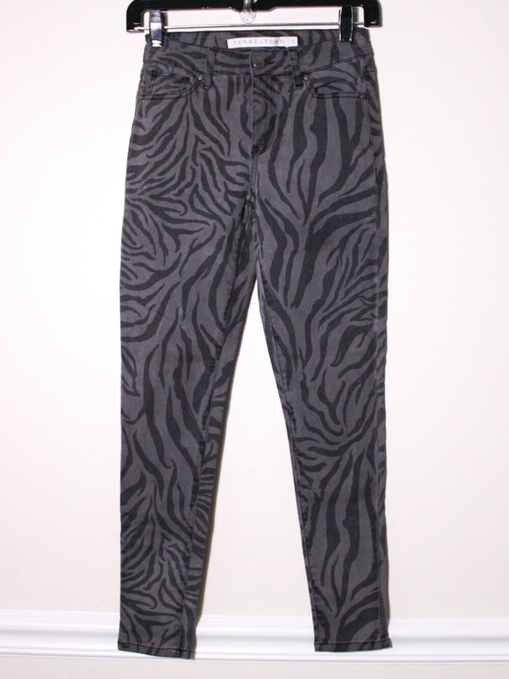 Tinseltown Zebra Print Skinny Jeans Gray Denim Size 1